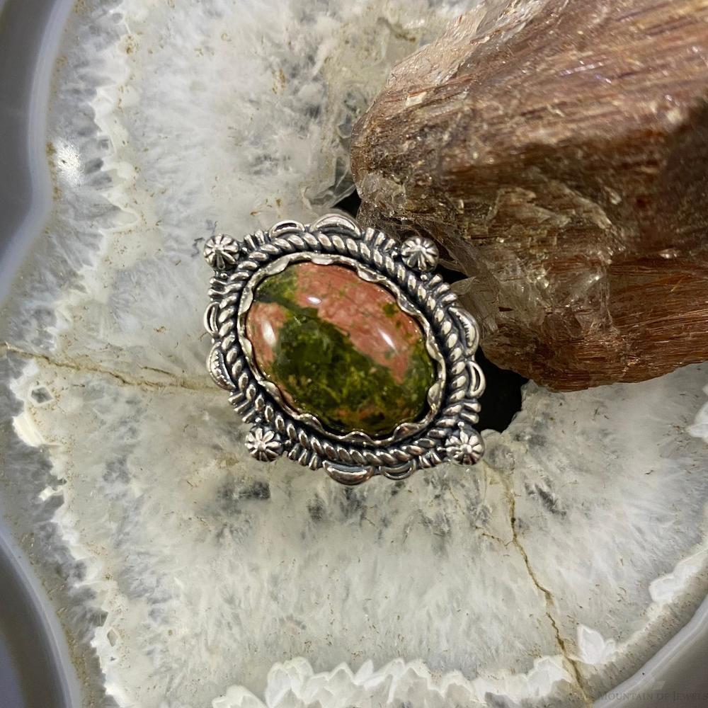 Carolyn Pollack Sterling Silver Oval Unakite Decorated Ring Size 8.5 For Women - Picture 2 of 10